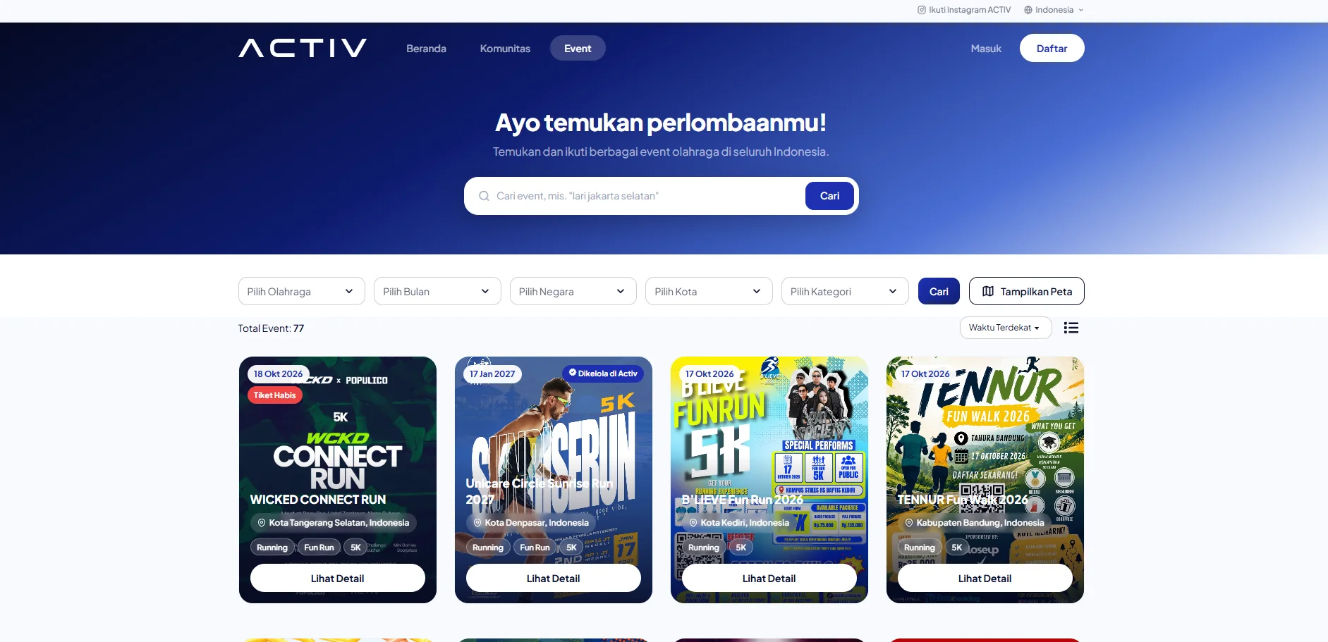 Activ - Sports Events & Community Platform website screenshot